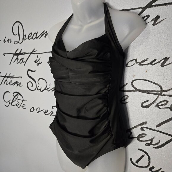 Retro Style One Piece Swimsuit Tummy Control Bathing Suit Push up Full Circle - Picture 3 of 8